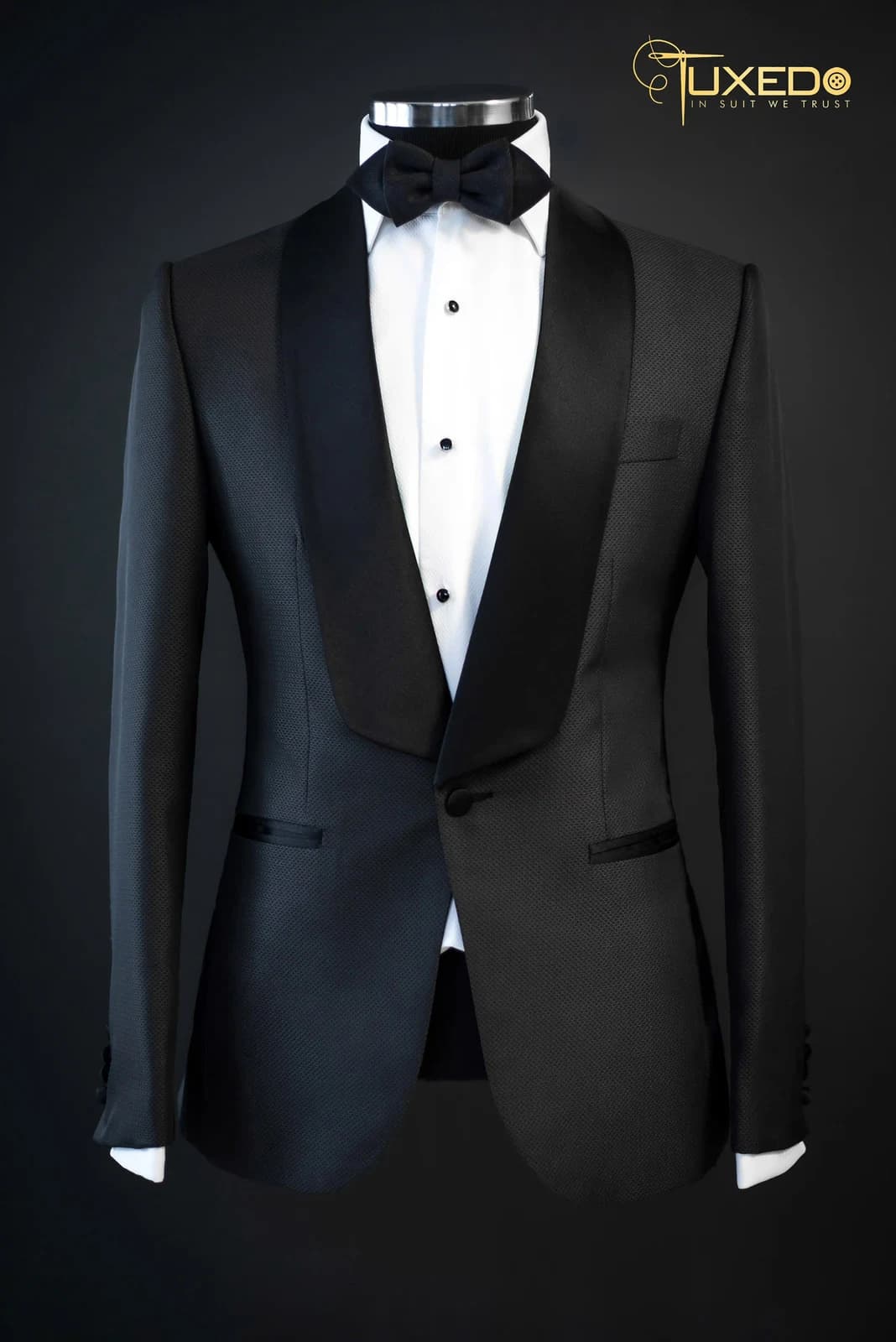 Tuxedo Đen Ve Shawl Dệt Nổi — TUX-001