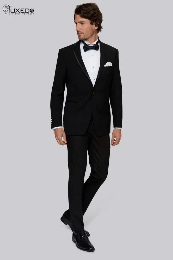 Tuxedo Đen Ve Nhọn Viền Satin — TUX-010