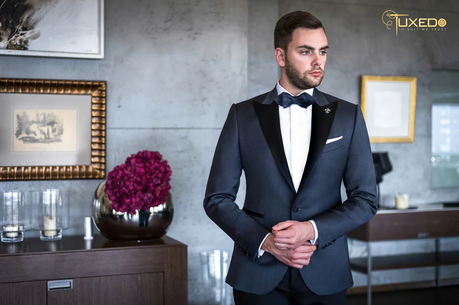 Tuxedo Xanh Than Dệt Chấm Nhỏ — TUX-023