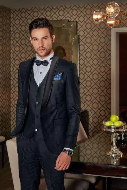 Tuxedo Xanh Đêm Vân Caro Chìm — TUX-077