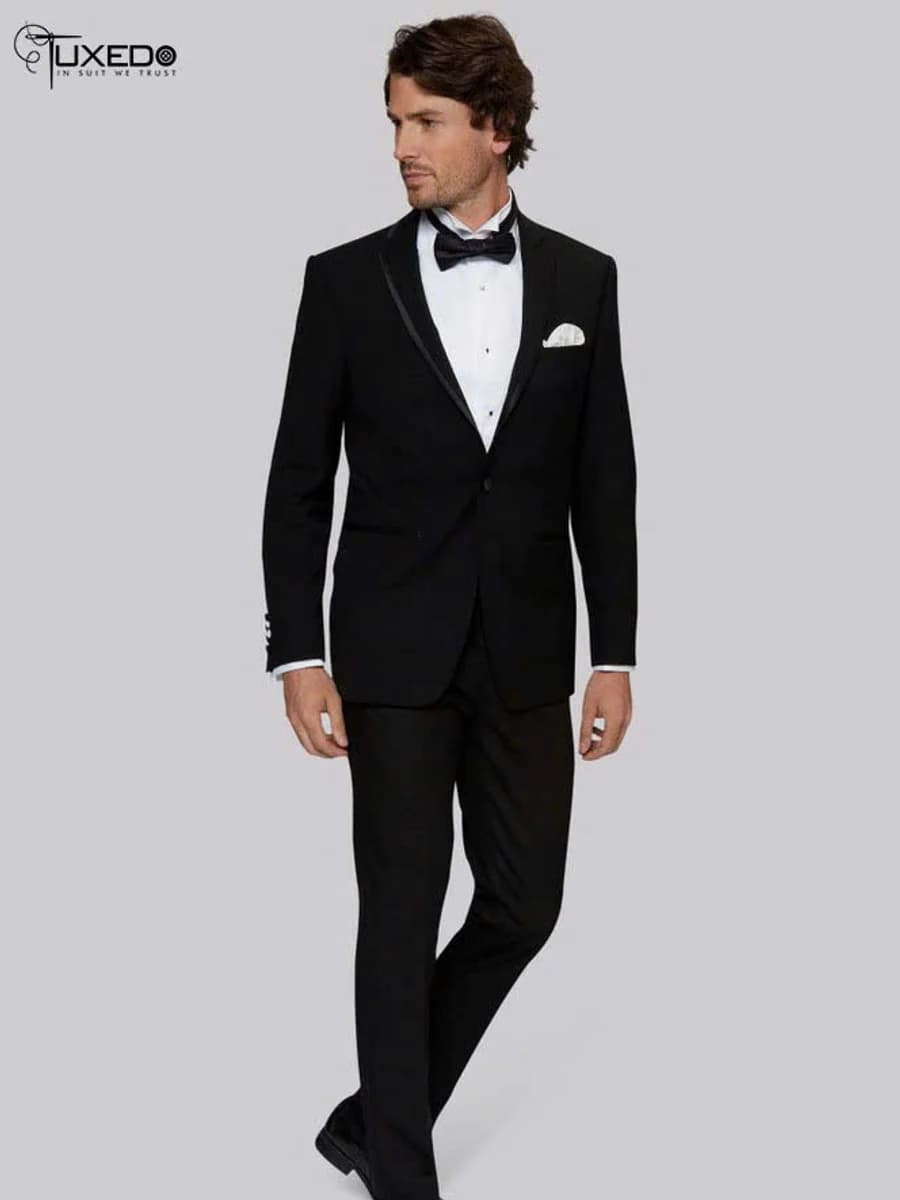 Tuxedo Đen Ve Nhọn Viền Satin — TUX-010