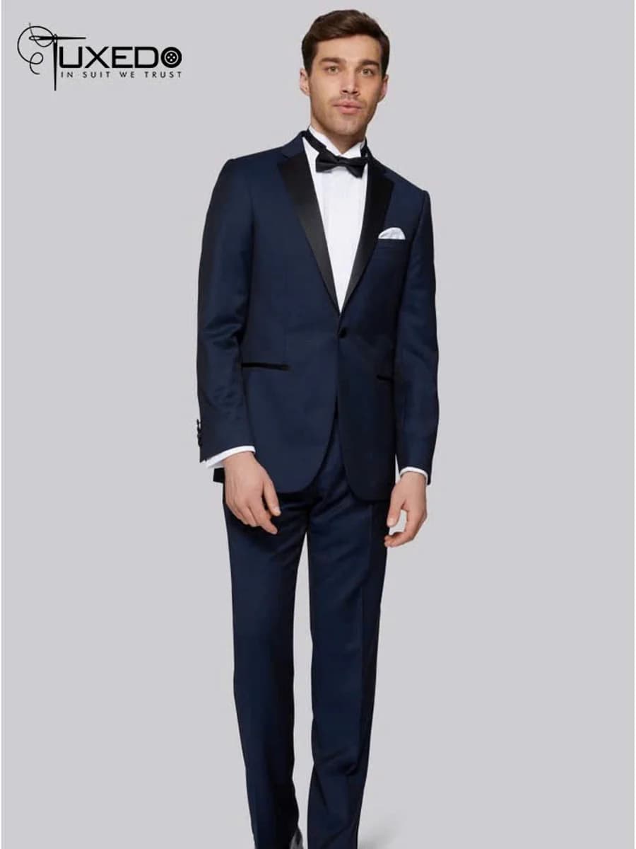 Tuxedo Xanh Navy Ve Nhọn Đen — TUX-011