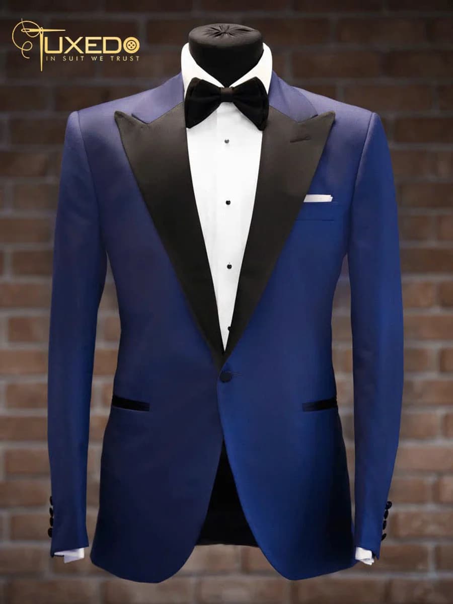 Áo Tuxedo Xanh Dương Ve Bản Rộng — TUX-014