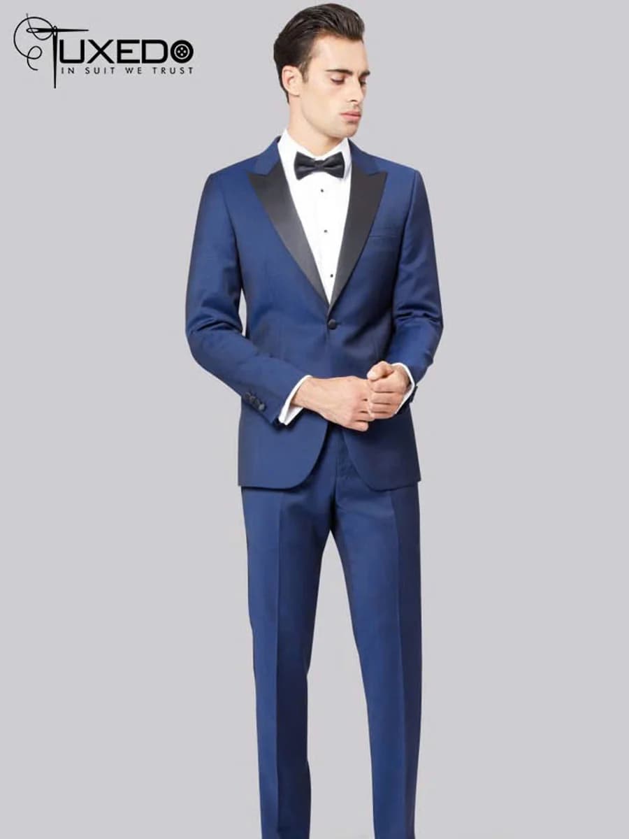 Tuxedo Xanh Coban Ve Nhọn Satin — TUX-016