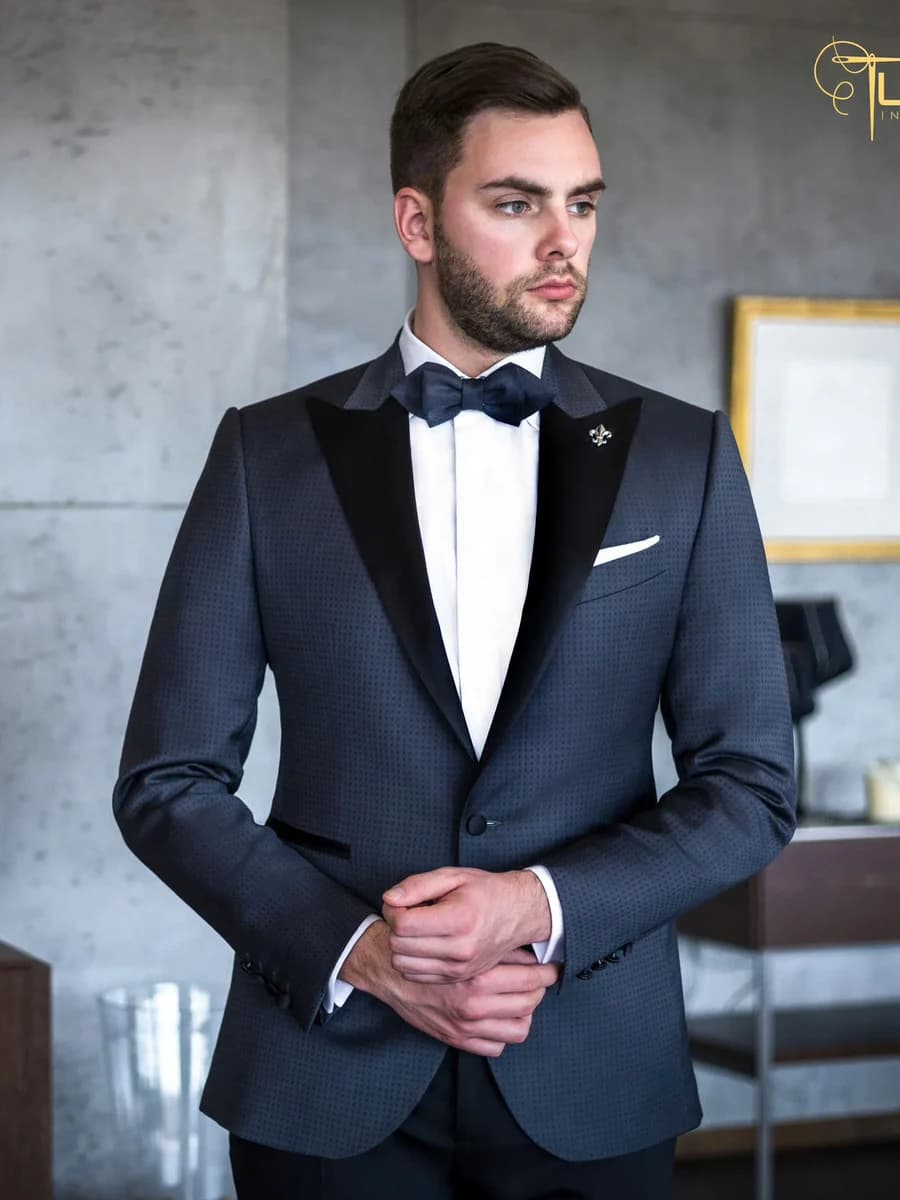 Tuxedo Xanh Than Dệt Chấm Nhỏ — TUX-023