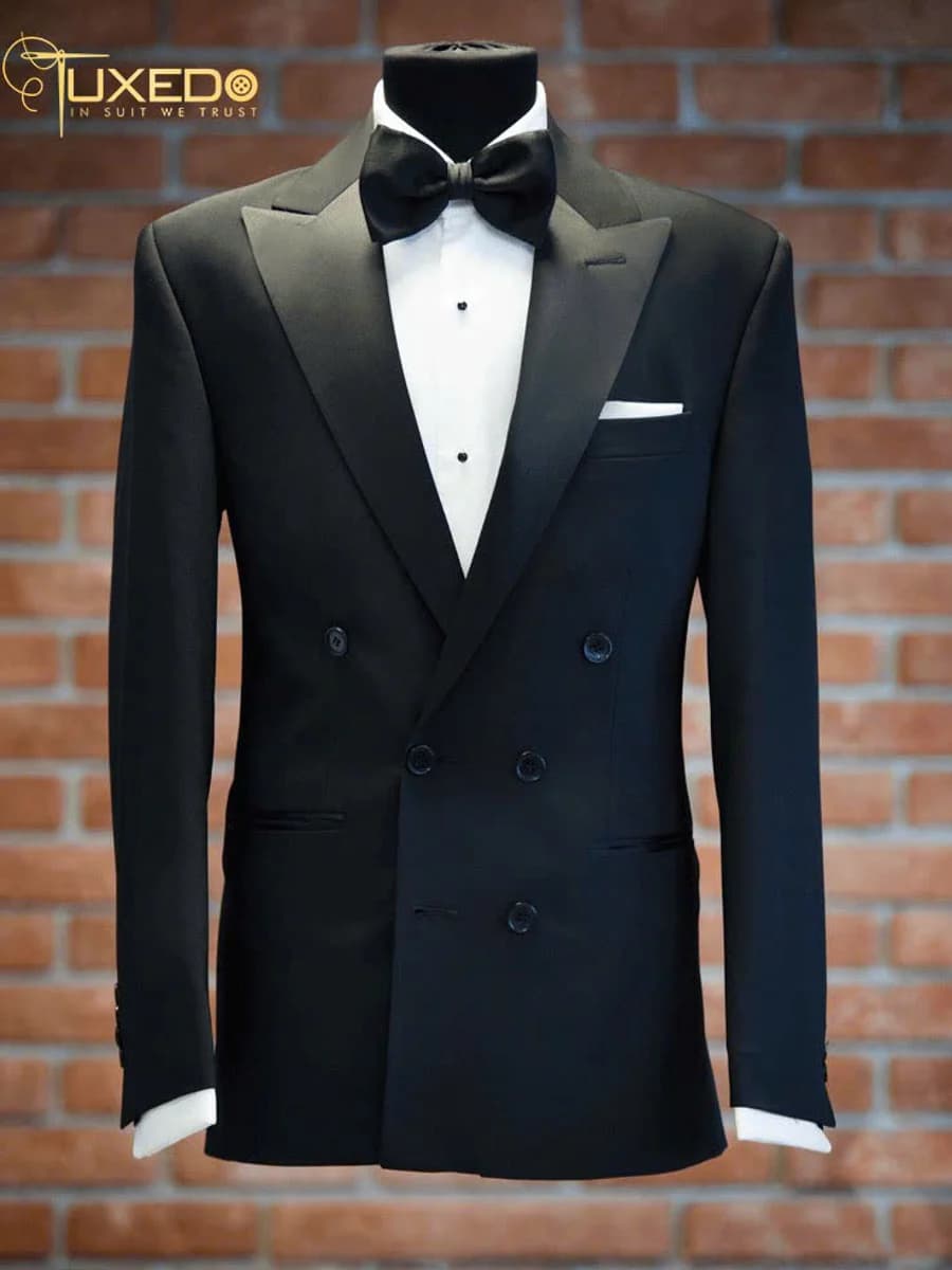 Tuxedo Đen Hai Hàng Nút Sáu Khuy — TUX-033