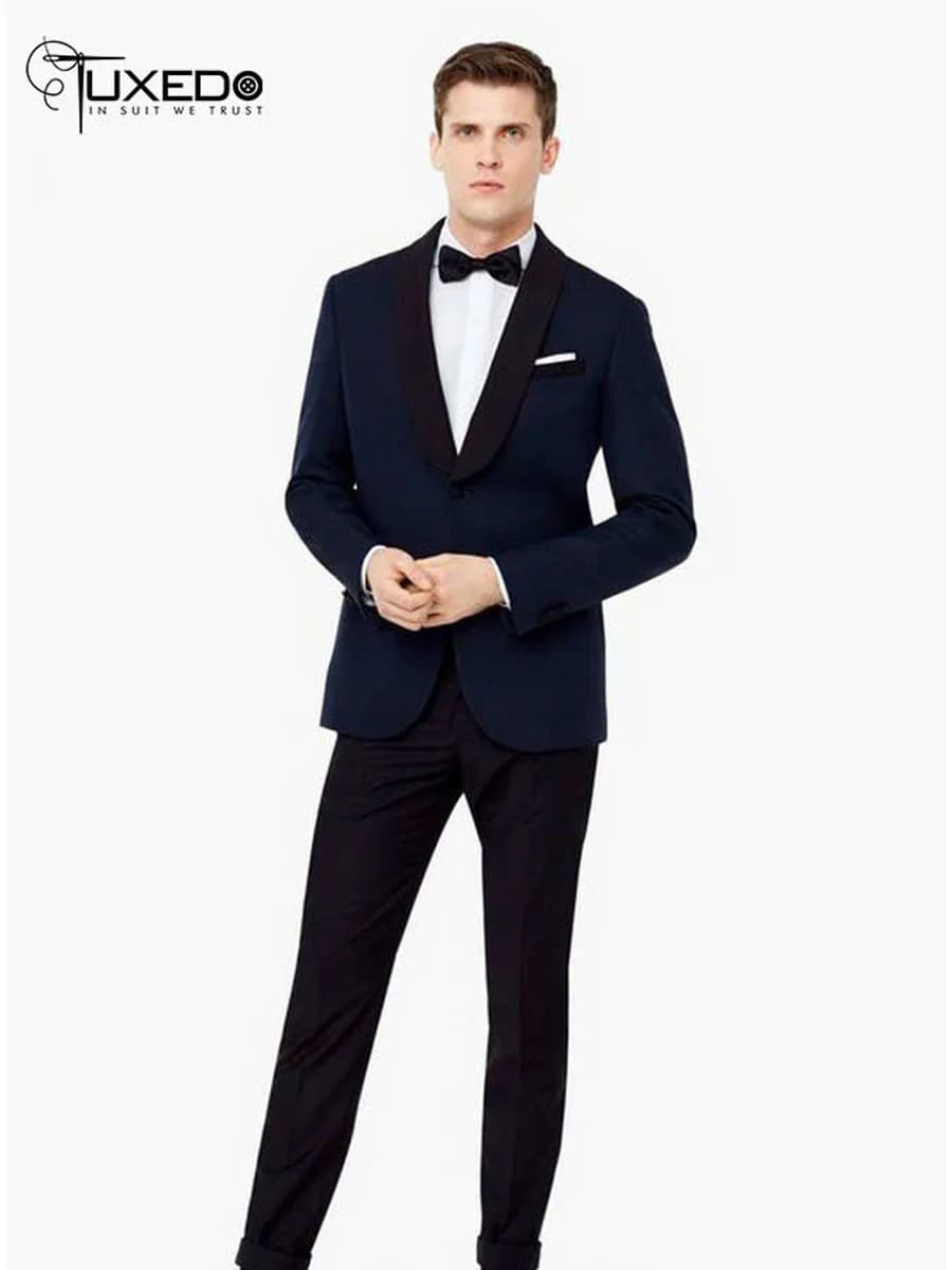 Tuxedo Navy Ve Shawl Satin Đen — TUX-043