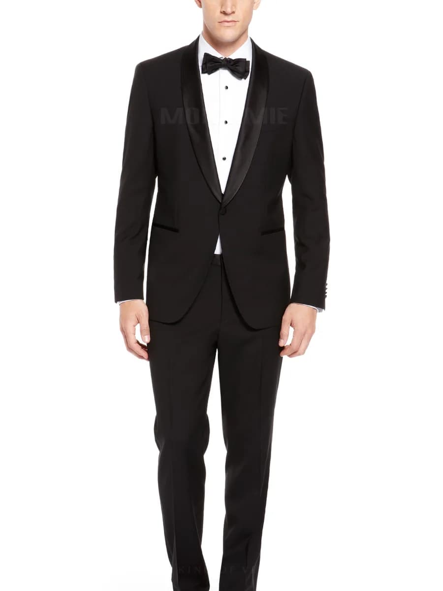 Tuxedo Đen Ve Shawl Một Cúc Sơ Mi Xếp Ly Cúc Đen — TUX-102