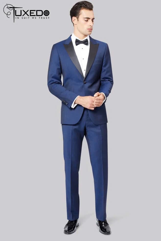 Tuxedo Xanh Coban Ve Nhọn Satin — TUX-016